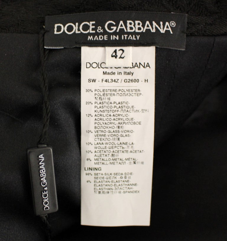 Dolce &amp; Gabbana Handgefertigter Rock über dem Knie mit schwarzem Kristall