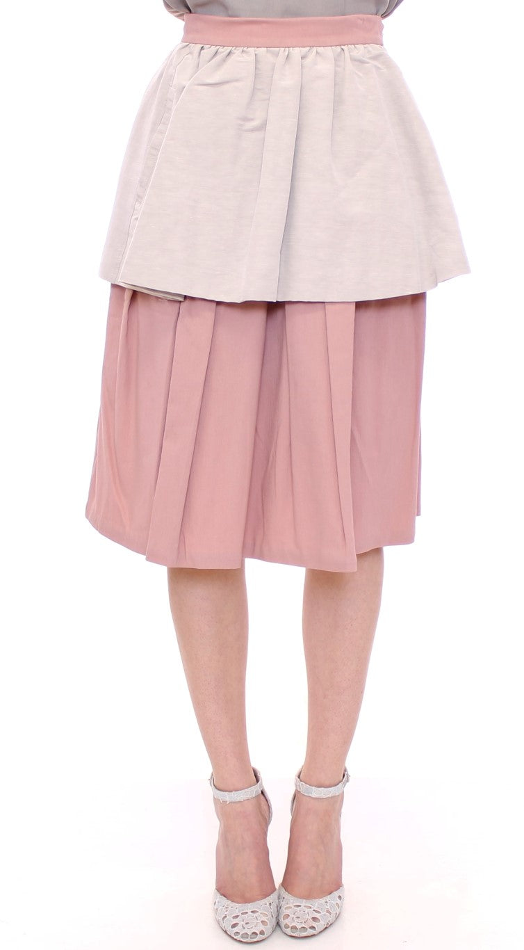 Comeforbreakfast Pink Gray na Pleated Skirt na Haba ng Tuhod