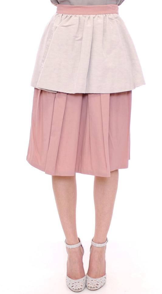 Comeforbreakfast Pink Gray na Pleated Skirt na Haba ng Tuhod