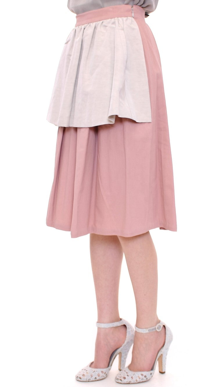 Comeforbreakfast Pink Gray na Pleated Skirt na Haba ng Tuhod