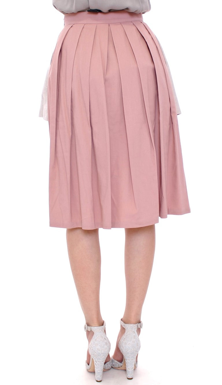 Comeforbreakfast Pink Gray na Pleated Skirt na Haba ng Tuhod