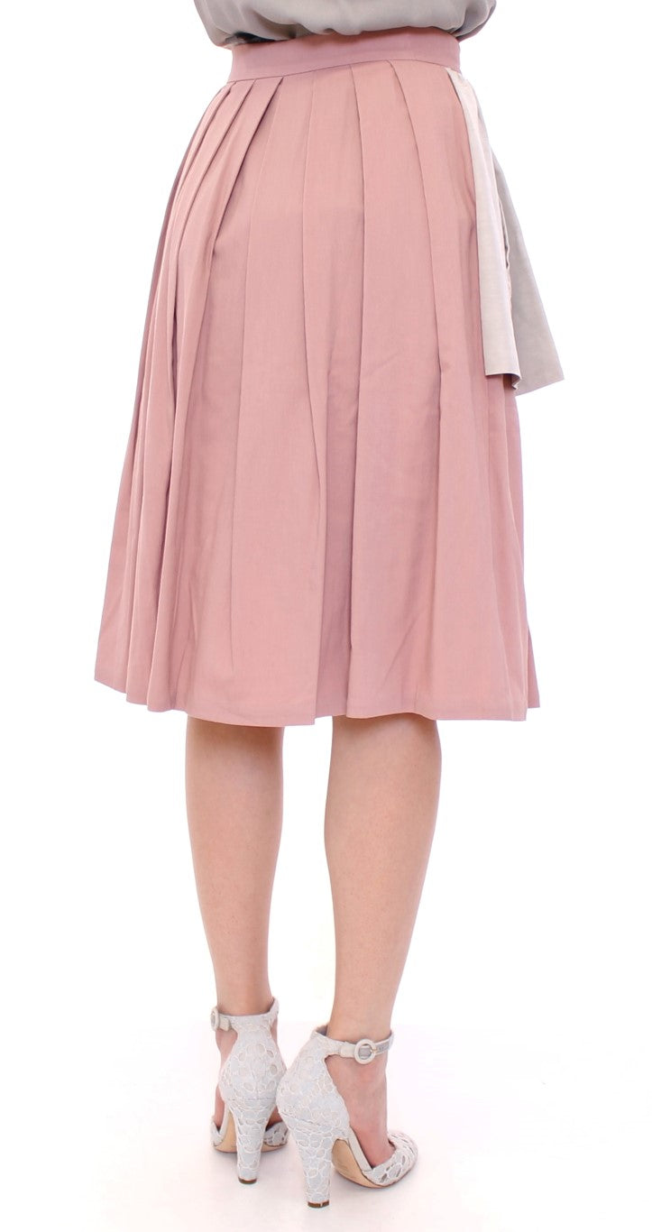 Comeforbreakfast Pink Gray na Pleated Skirt na Haba ng Tuhod