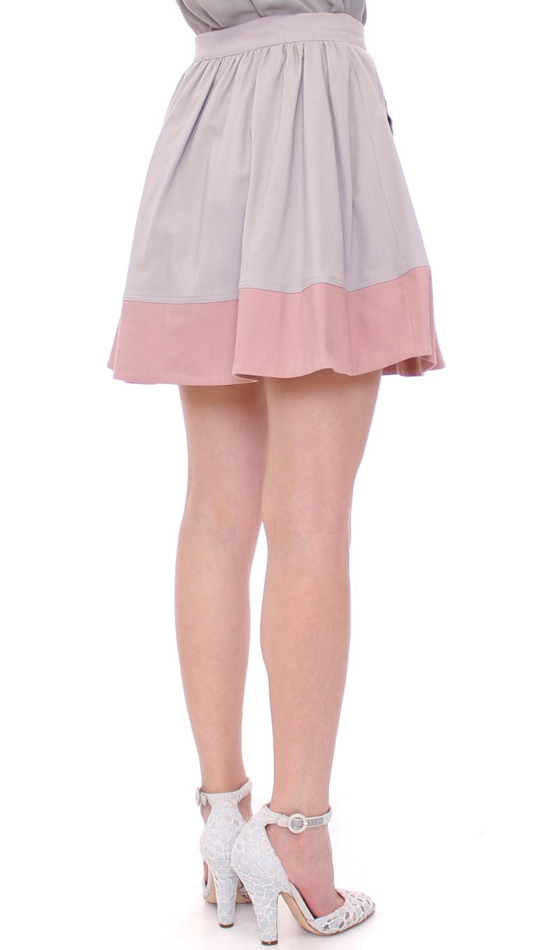 Comeforbreakfast Pink Grey Mini Short Pleated Skirt