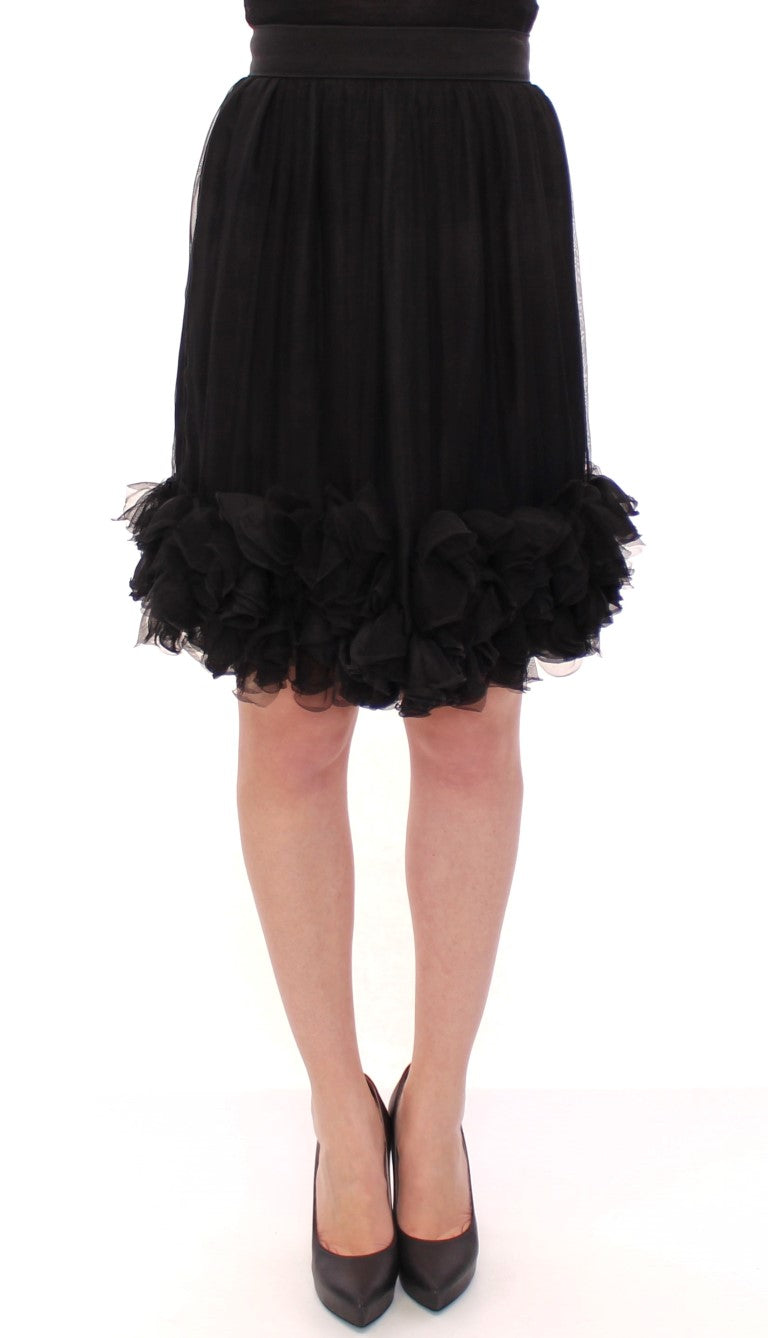 Dolce &amp; Gabbana Black Silk Transparent Above Knees Skirt