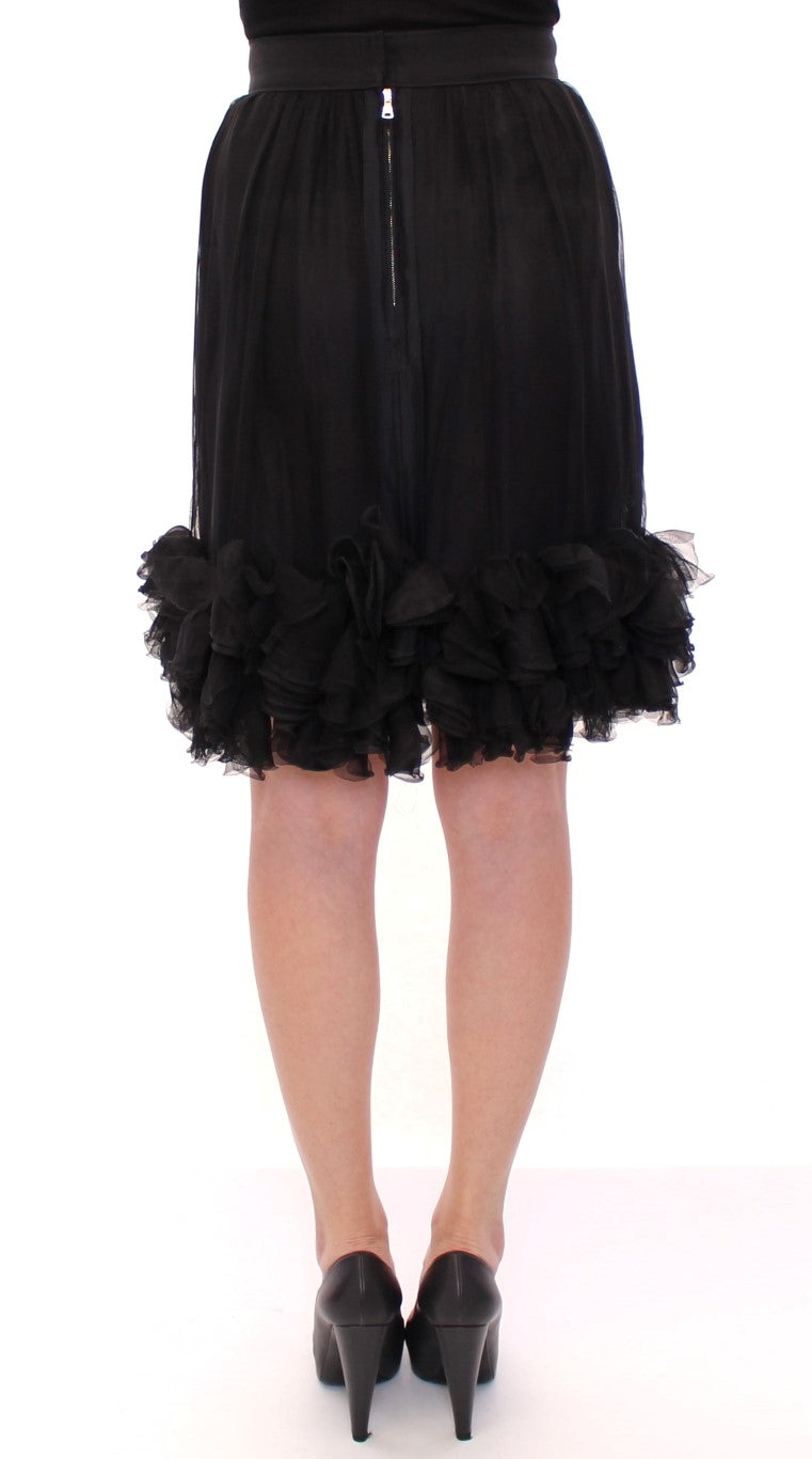 Dolce &amp; Gabbana Black Silk Transparent Above Knees Skirt