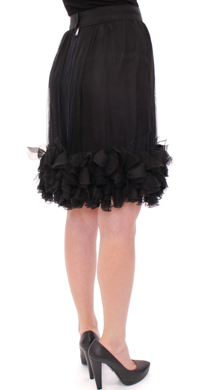 Dolce &amp; Gabbana Black Silk Transparent Above Knees Skirt