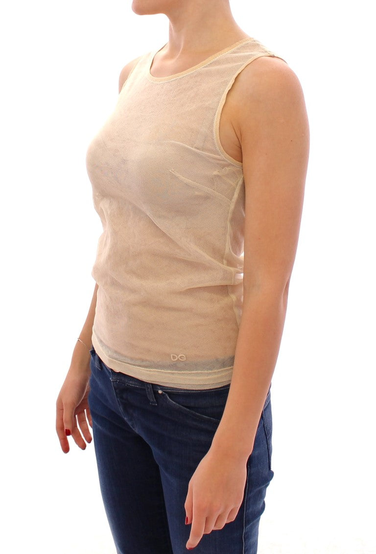 Dolce &amp; Gabbana Beige na walang manggas na Cotton Top Tank Blouse