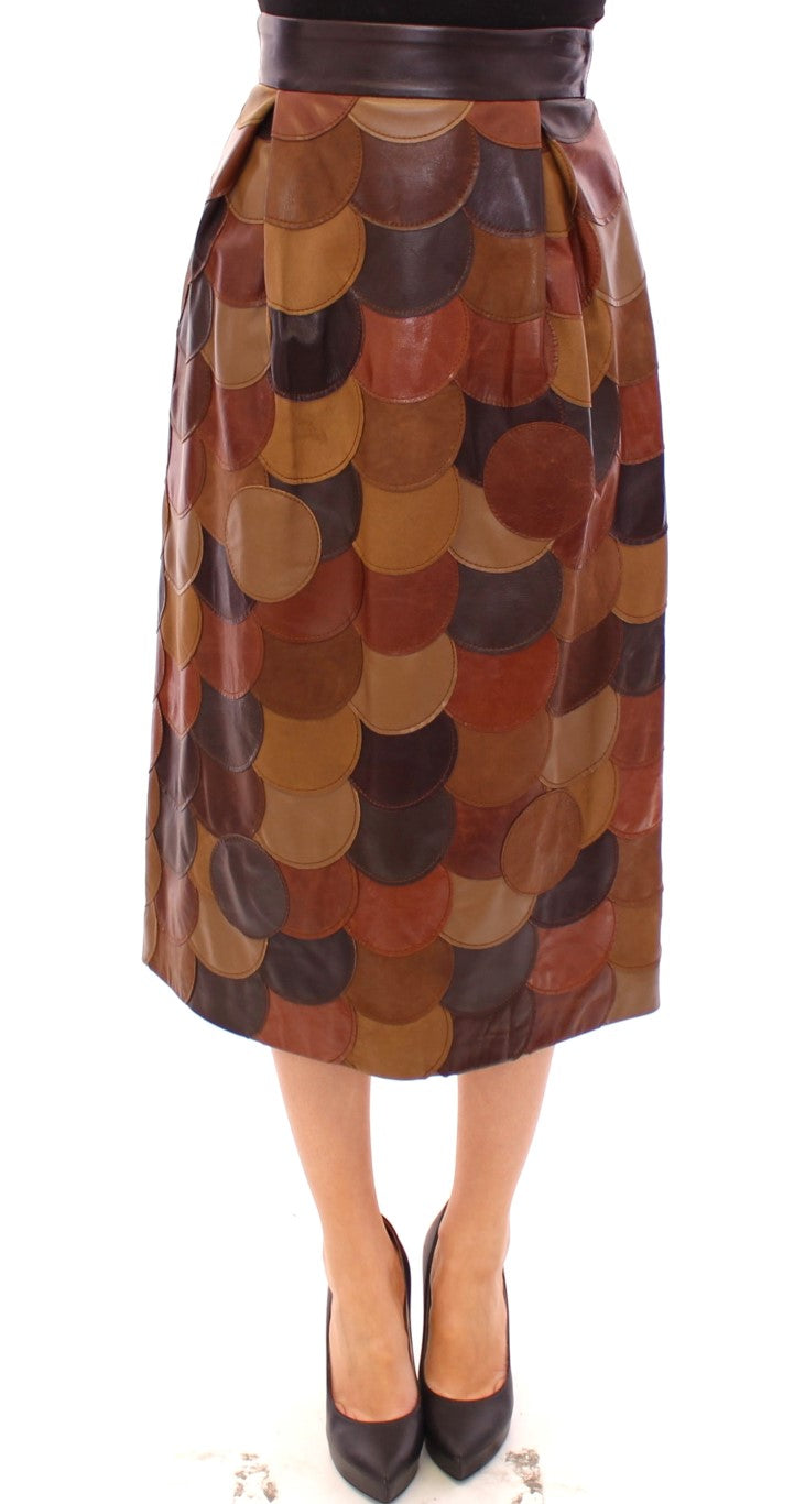 Dolce &amp; Gabbana Brown Patchwork Leather Straight Skirt