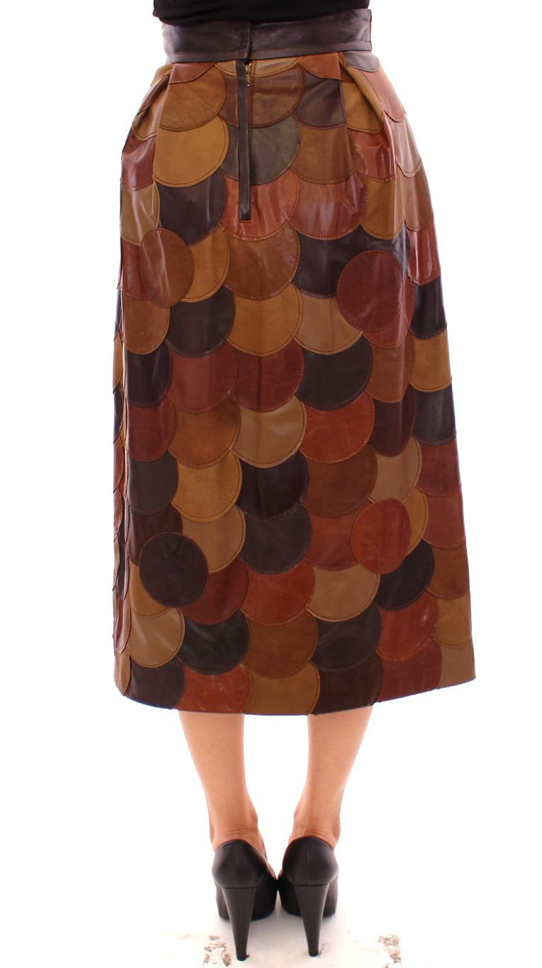 Dolce &amp; Gabbana Brown Patchwork Leather Straight Skirt