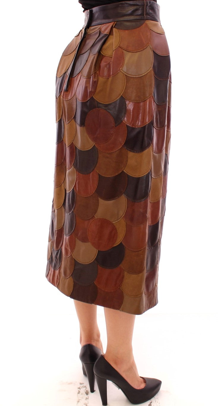 Dolce &amp; Gabbana Brown Patchwork Leather Straight Skirt