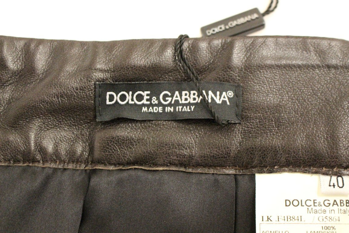 Dolce &amp; Gabbana Brown Patchwork Leather Straight Skirt