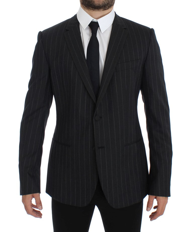 Dolce &amp; Gabbana Grau gestreifter Slim-Fit-Wollblazer