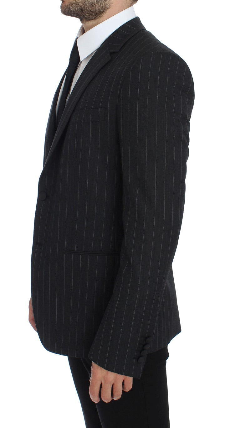 Dolce &amp; Gabbana Gray Striped Slim Fit Wool Blazer