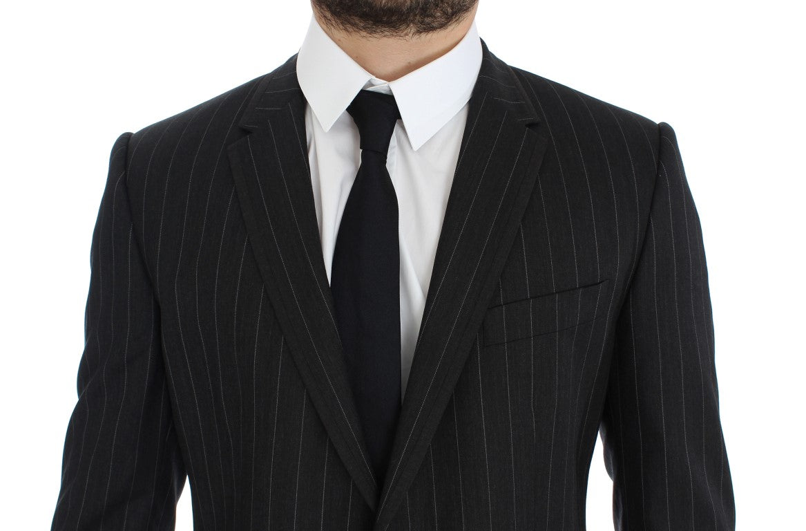 Dolce &amp; Gabbana Gray Striped Slim Fit Wool Blazer