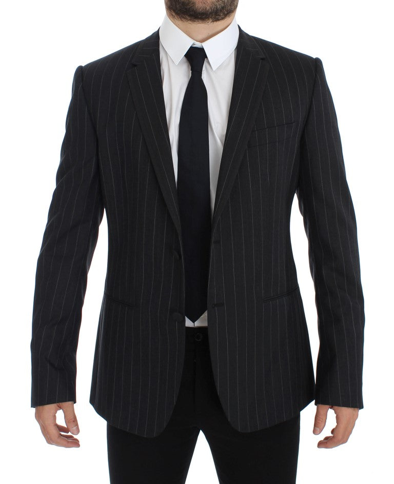 Dolce &amp; Gabbana Gray Striped Slim Fit Wool Blazer