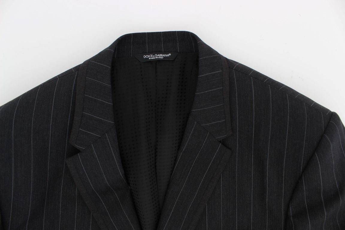 Dolce &amp; Gabbana Gray Striped Slim Fit Wool Blazer