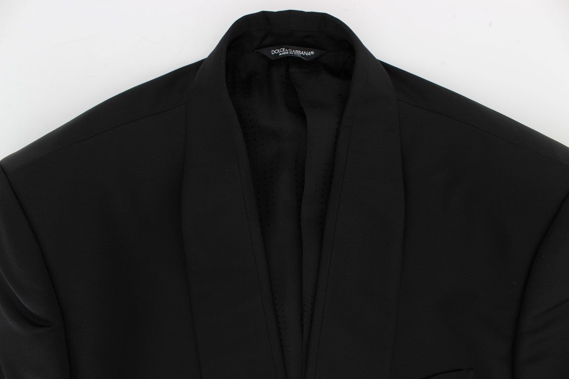 Dolce &amp; Gabbana Schwarzer schmaler Ein-Knopf-Blazer aus Seide