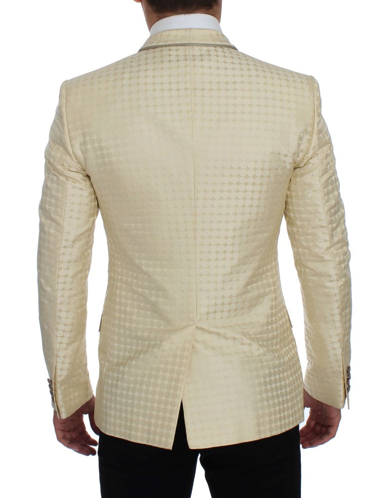 Dolce &amp; Gabbana Beige gepunkteter zweiteiliger Seidenblazer