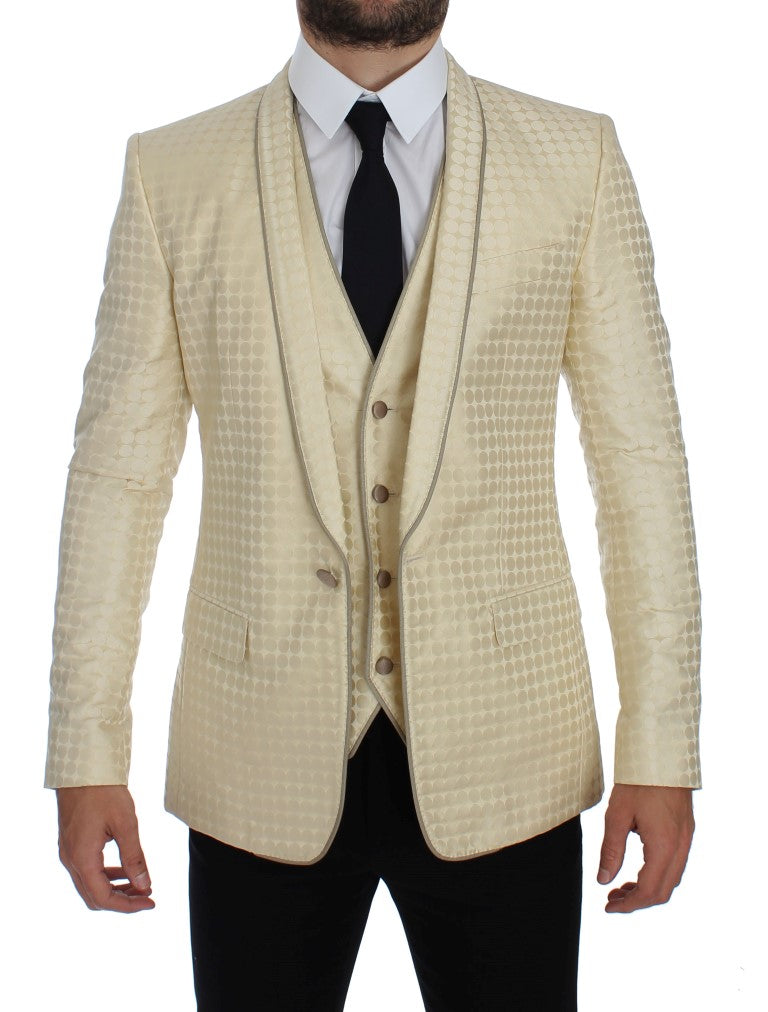 Dolce &amp; Gabbana Beige gepunkteter zweiteiliger Seidenblazer