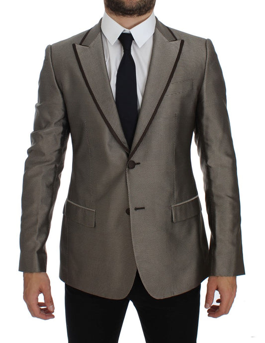 Dolce &amp; Gabbana Brown Slim Fit Silk Two Button Blazer