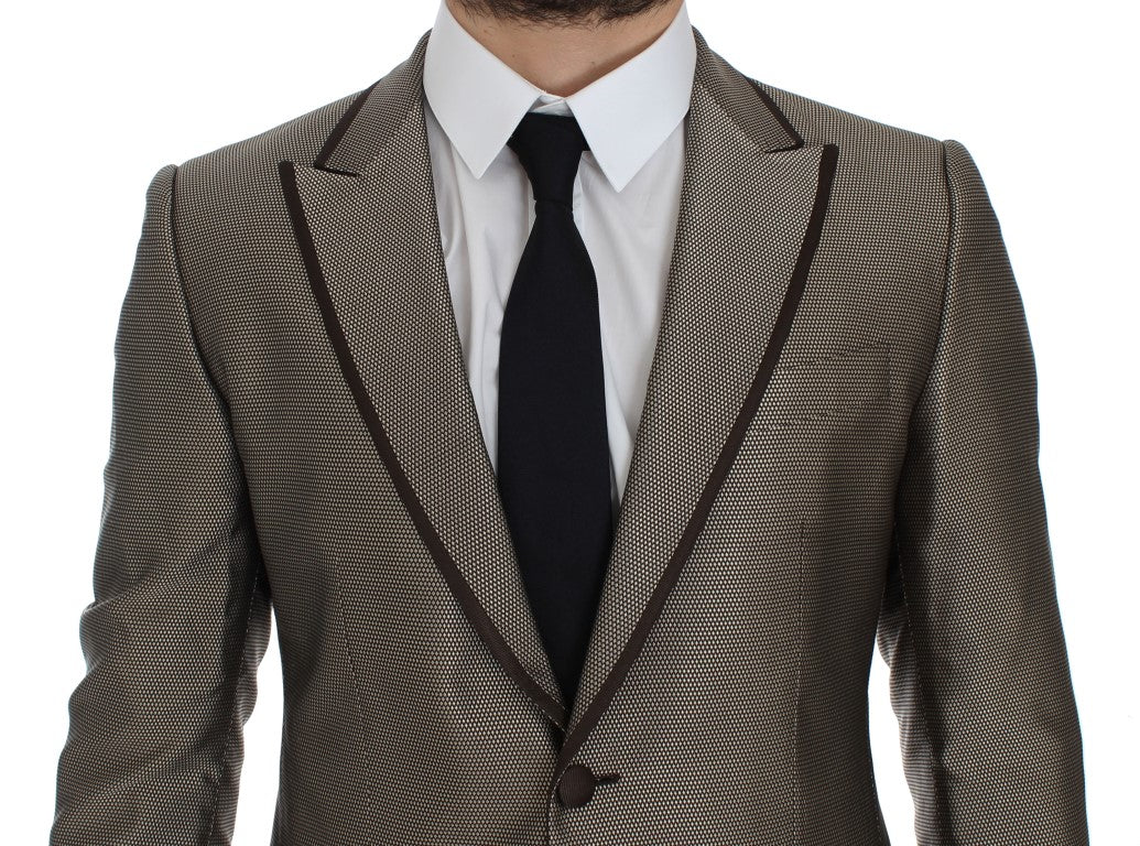 Dolce &amp; Gabbana Brown Slim Fit Silk Two Button Blazer