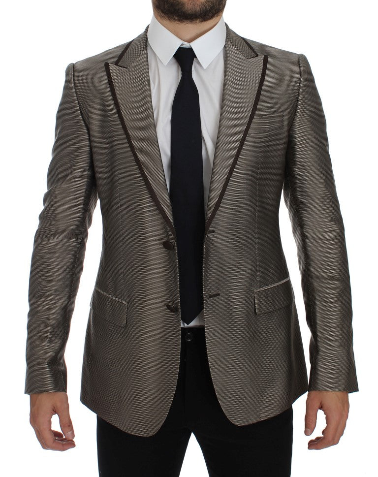 Dolce &amp; Gabbana Brown Slim Fit Silk Two Button Blazer