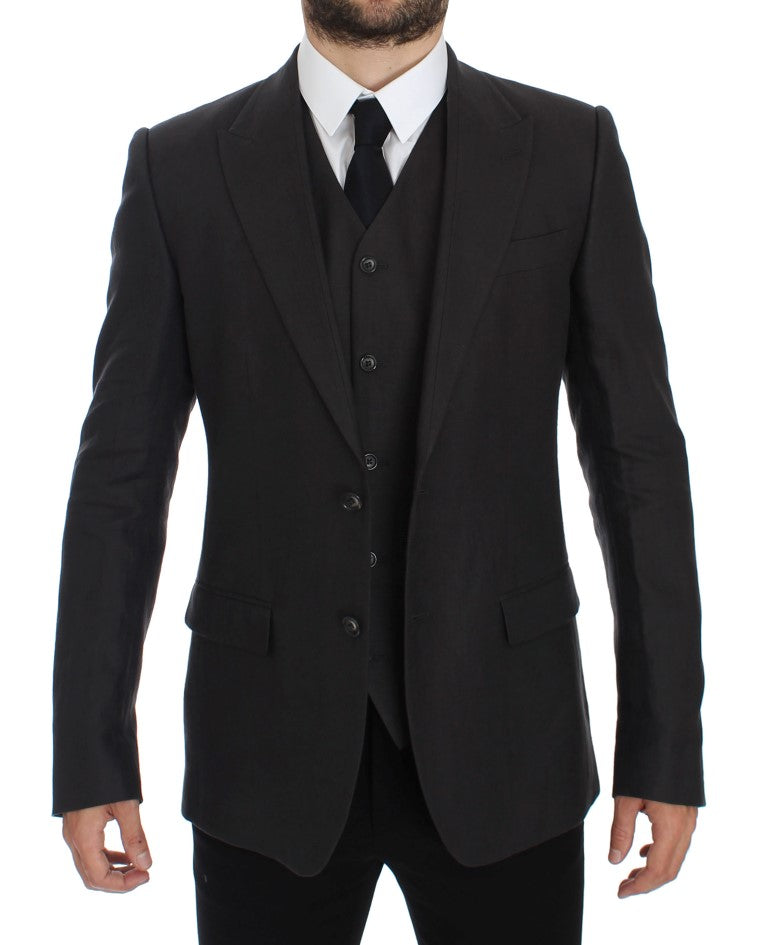 Dolce &amp; Gabbana Gray Slim Fit Linen Blazer Jacket