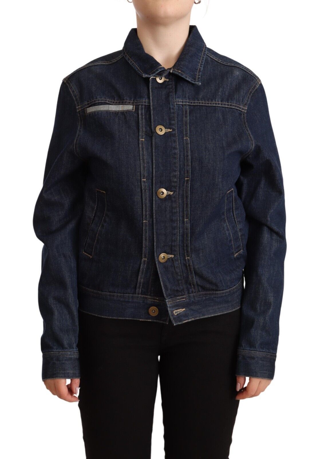 Dunkelblaue Button-Down-Jeansjacke mit langen Ärmeln von Master Coat