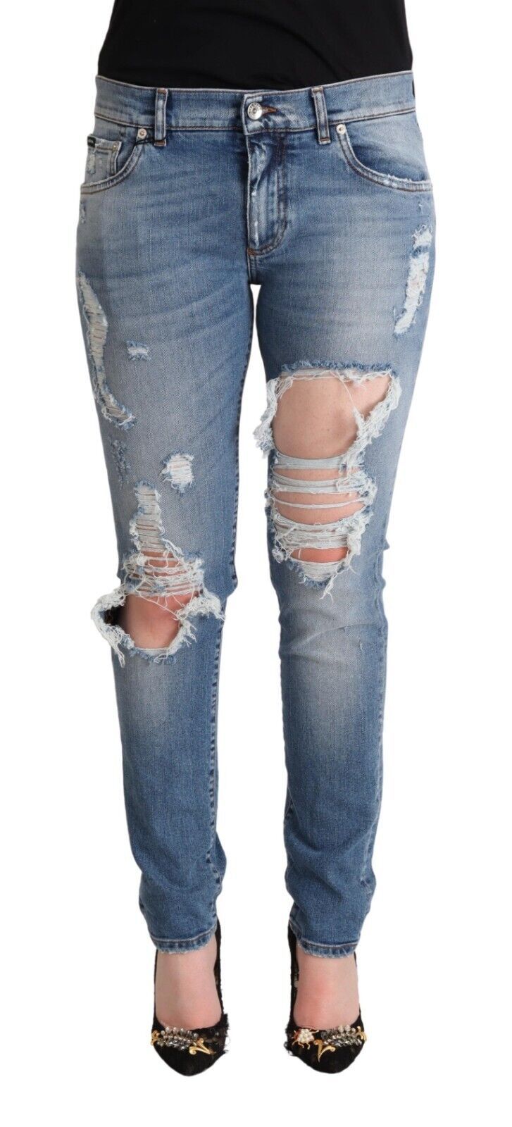 Dolce &amp; Gabbana Blue Distressed Cotton Denim Skinny Jeans