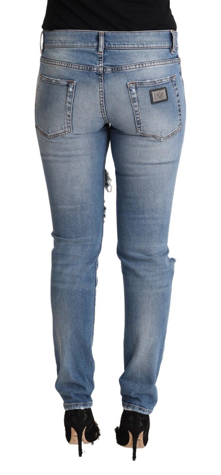 Dolce &amp; Gabbana Blue Distressed Cotton Denim Skinny Jeans