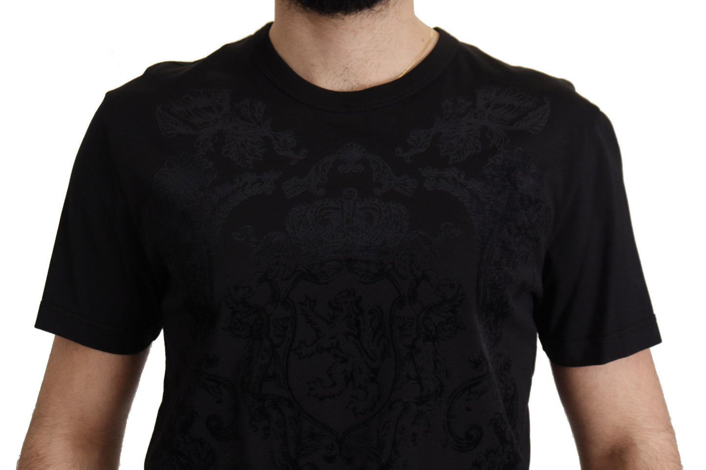 Dolce &amp; Gabbana – Schwarzes DG-Barock-Baumwoll-T-Shirt mit Rundhalsausschnitt