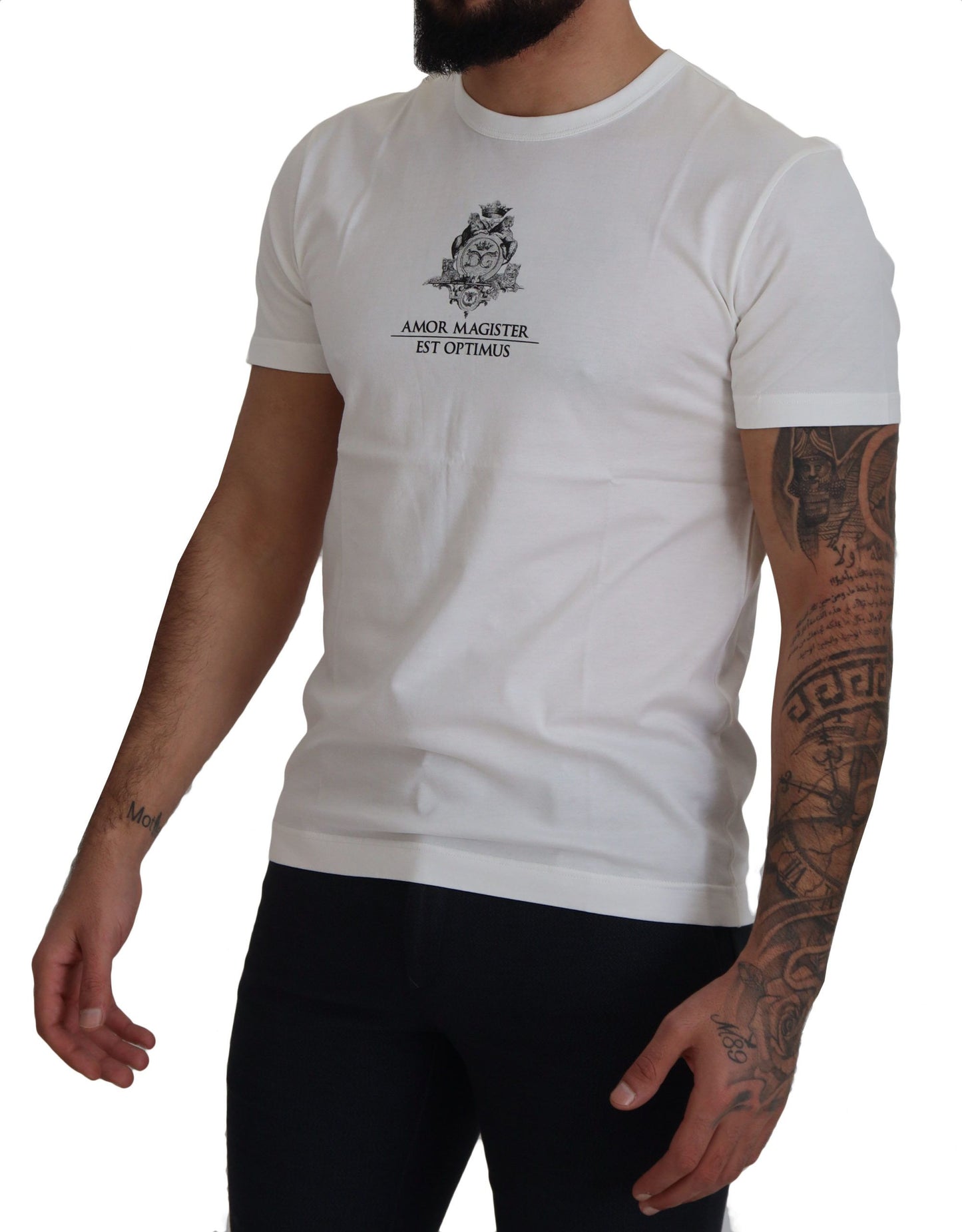 Dolce &amp; Gabbana White Logo Cotton Amor Magister T-shirt