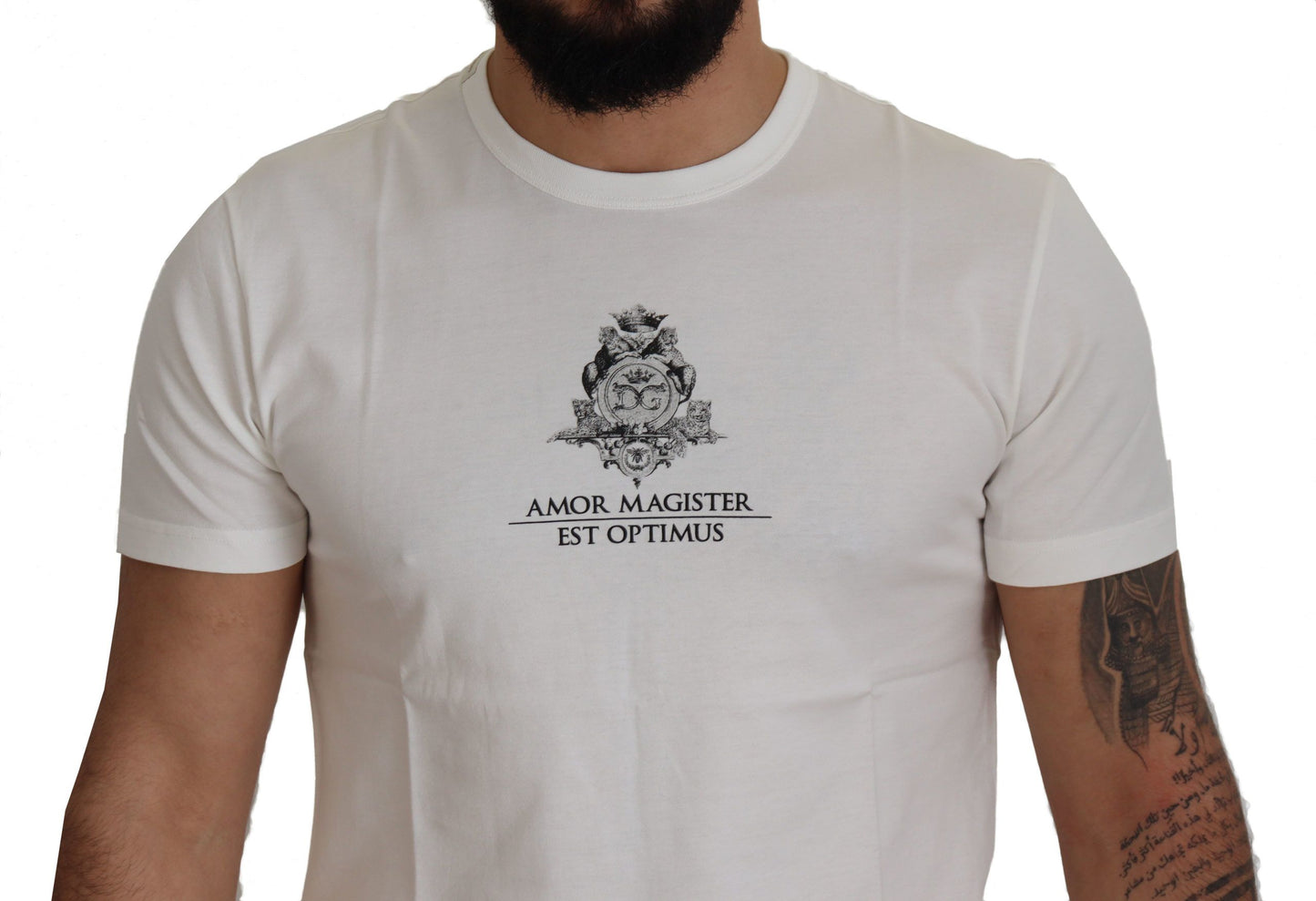 Dolce &amp; Gabbana White Logo Cotton Amor Magister T-shirt