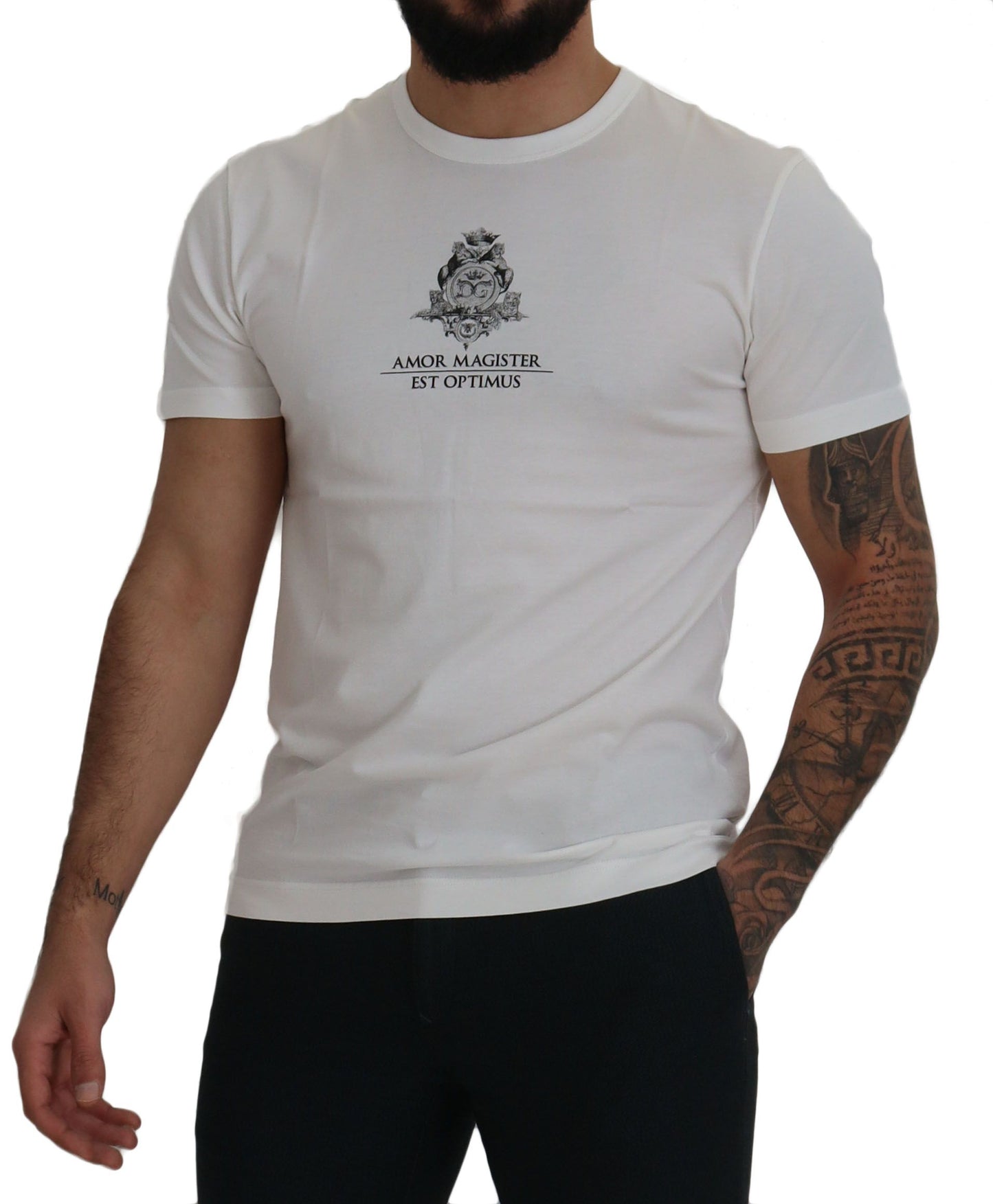 Dolce &amp; Gabbana White Logo Cotton Amor Magister T-shirt