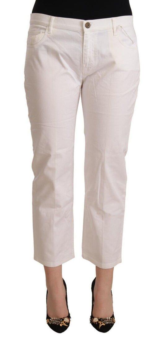 Pinili ng L'Autre ang White Cotton Mid Waist Cropped Denim Jeans