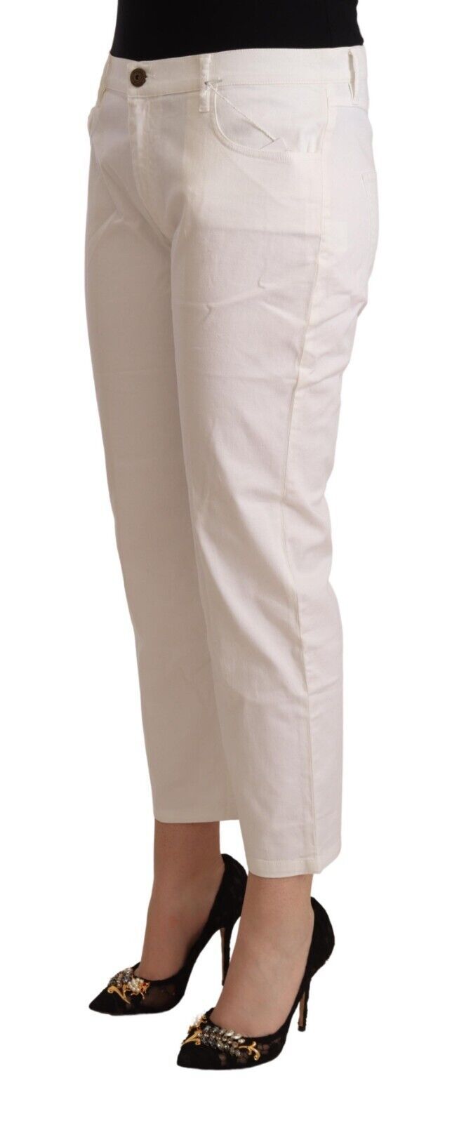 Pinili ng L'Autre ang White Cotton Mid Waist Cropped Denim Jeans