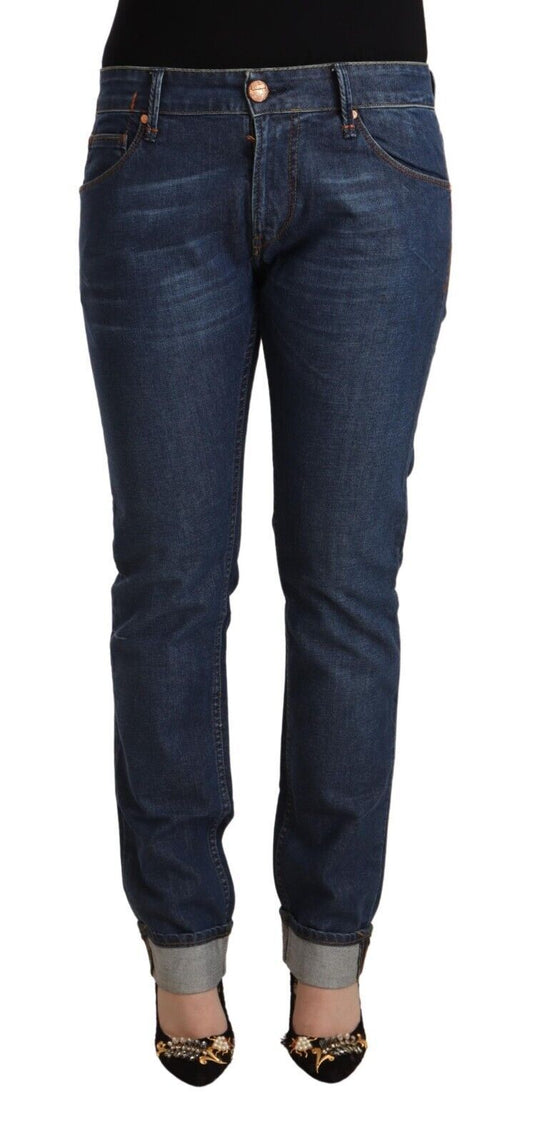 Acht dunkelblaue Slim-Fit-Denimjeans aus Baumwolle mit gefaltetem Saum