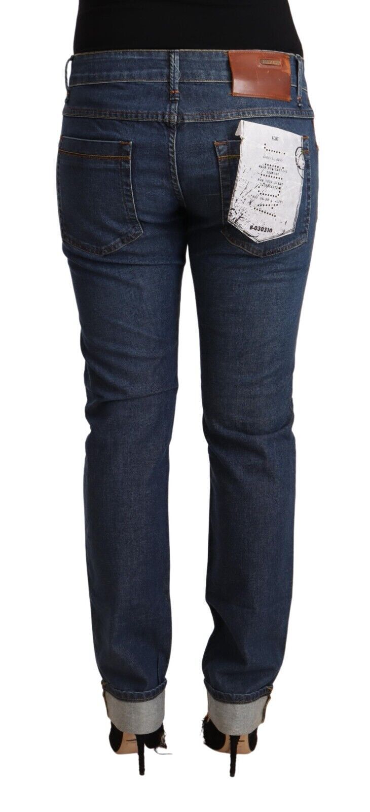 Acht dunkelblaue Slim-Fit-Denimjeans aus Baumwolle mit gefaltetem Saum