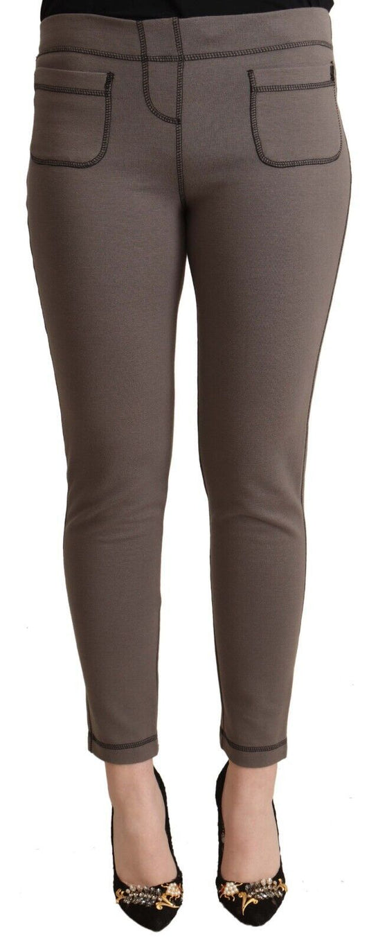 John Galliano Grey Cotton Mid Waist Stretch Leggings Cropped Pants