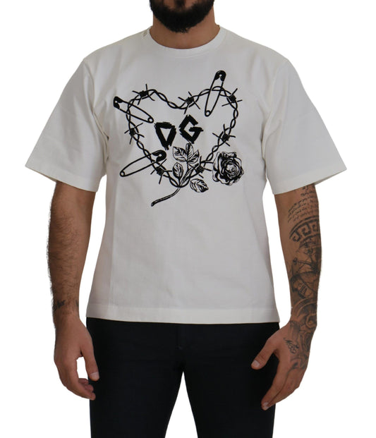 Dolce &amp; Gabbana White Amor Cotton Crewneck T-shirt