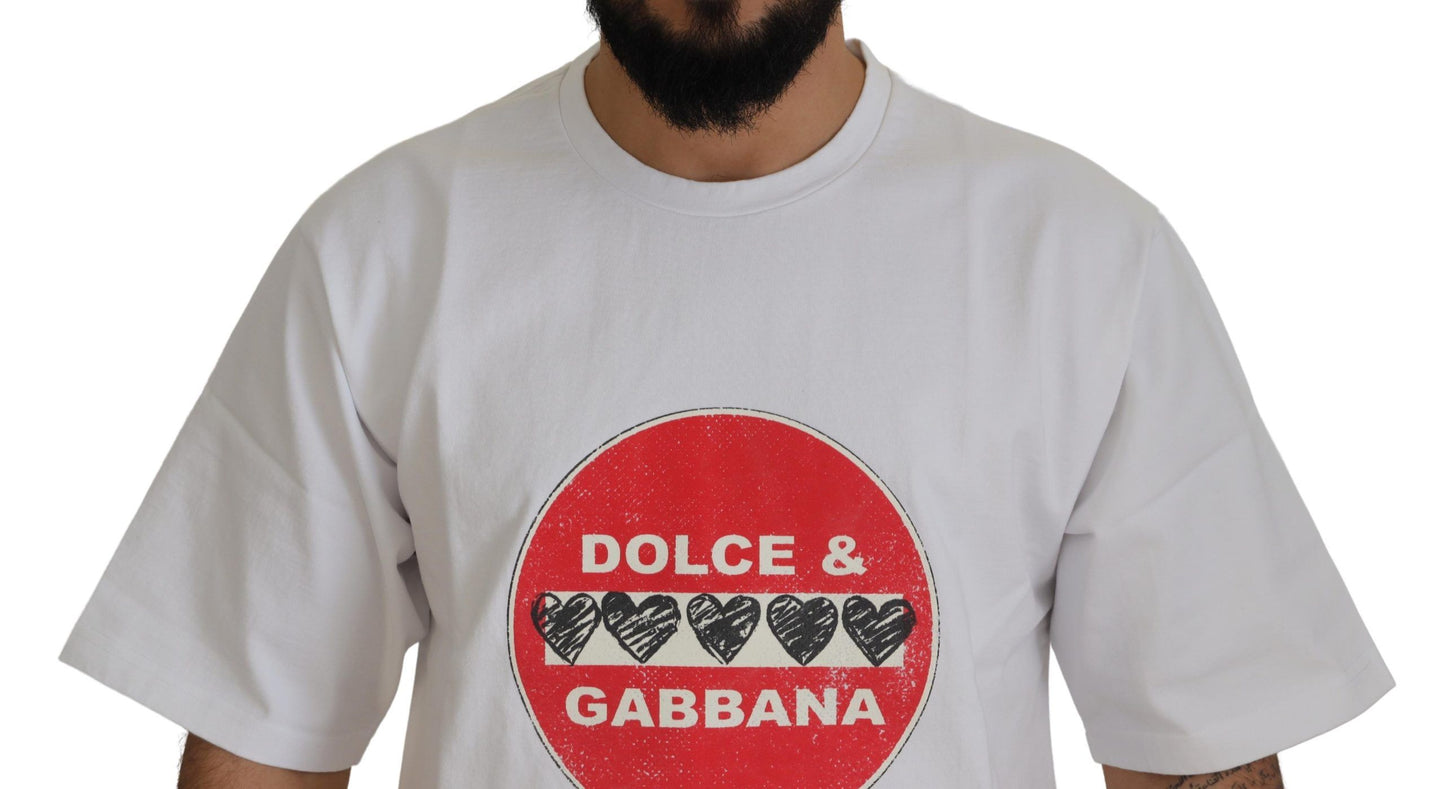 Dolce &amp; Gabbana White Amor Heart Cotton Crewneck T-shirt