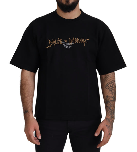 Dolce &amp; Gabbana Black Logo Cotton Crewneck T-shirt