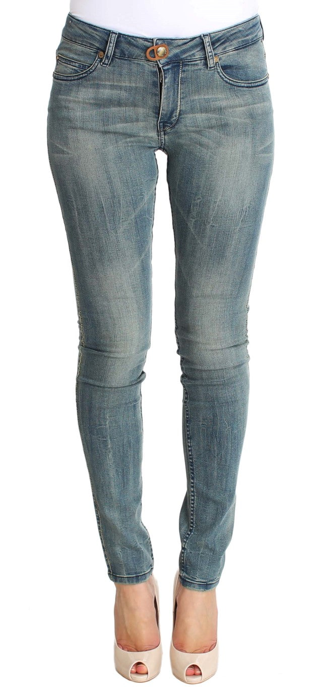 PLEIN SUD Skinny Slim Tight Fit-Jeans aus blau gewaschener Baumwolle mit Stretch