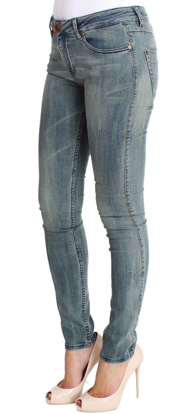 PLEIN SUD Skinny Slim Tight Fit-Jeans aus blau gewaschener Baumwolle mit Stretch