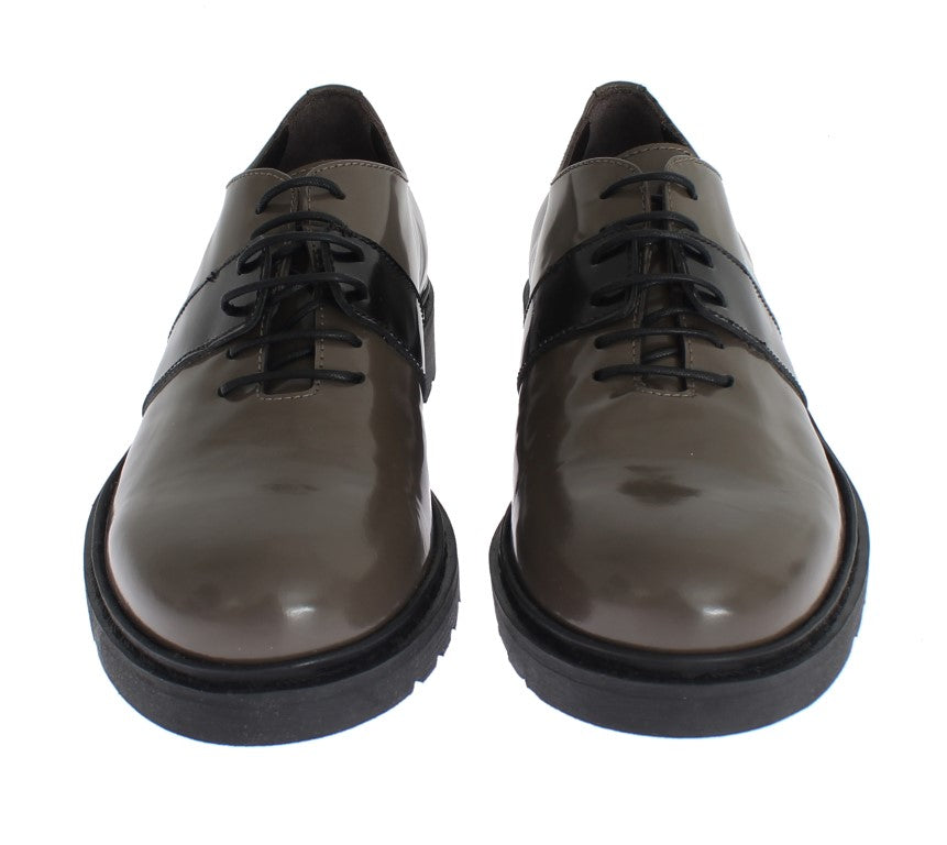 AI_ Grey Brown Leather Laceups Shoes