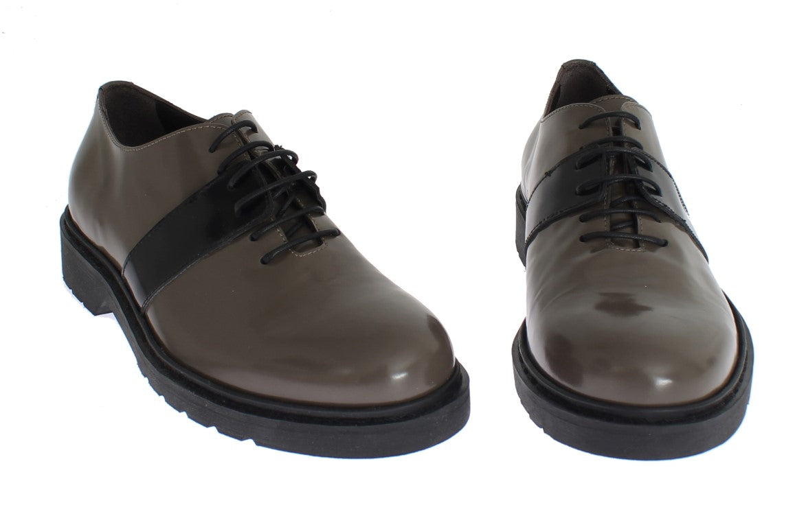 AI_ Grey Brown Leather Laceups Shoes