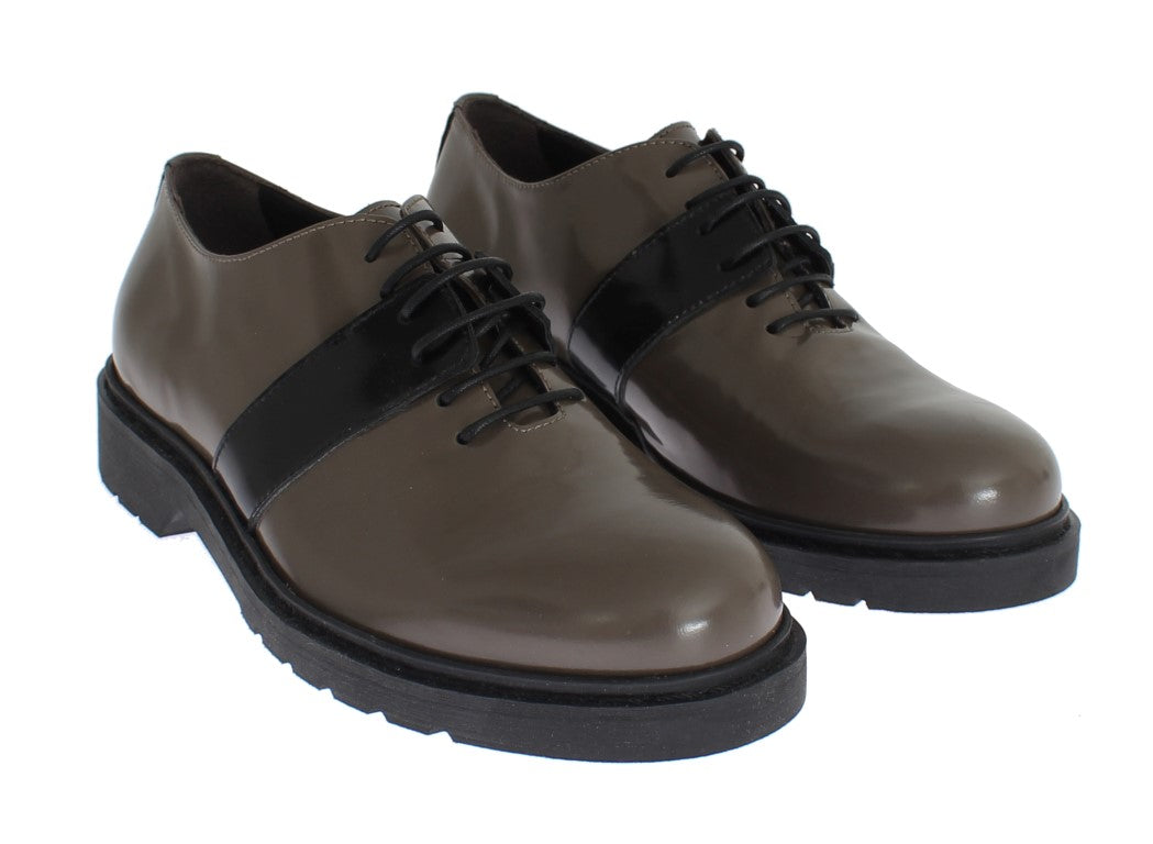 AI_ Grey Brown Leather Laceups Shoes