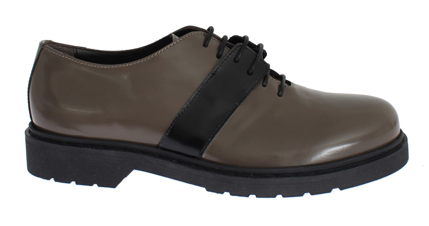 AI_ Grey Brown Leather Laceups Shoes