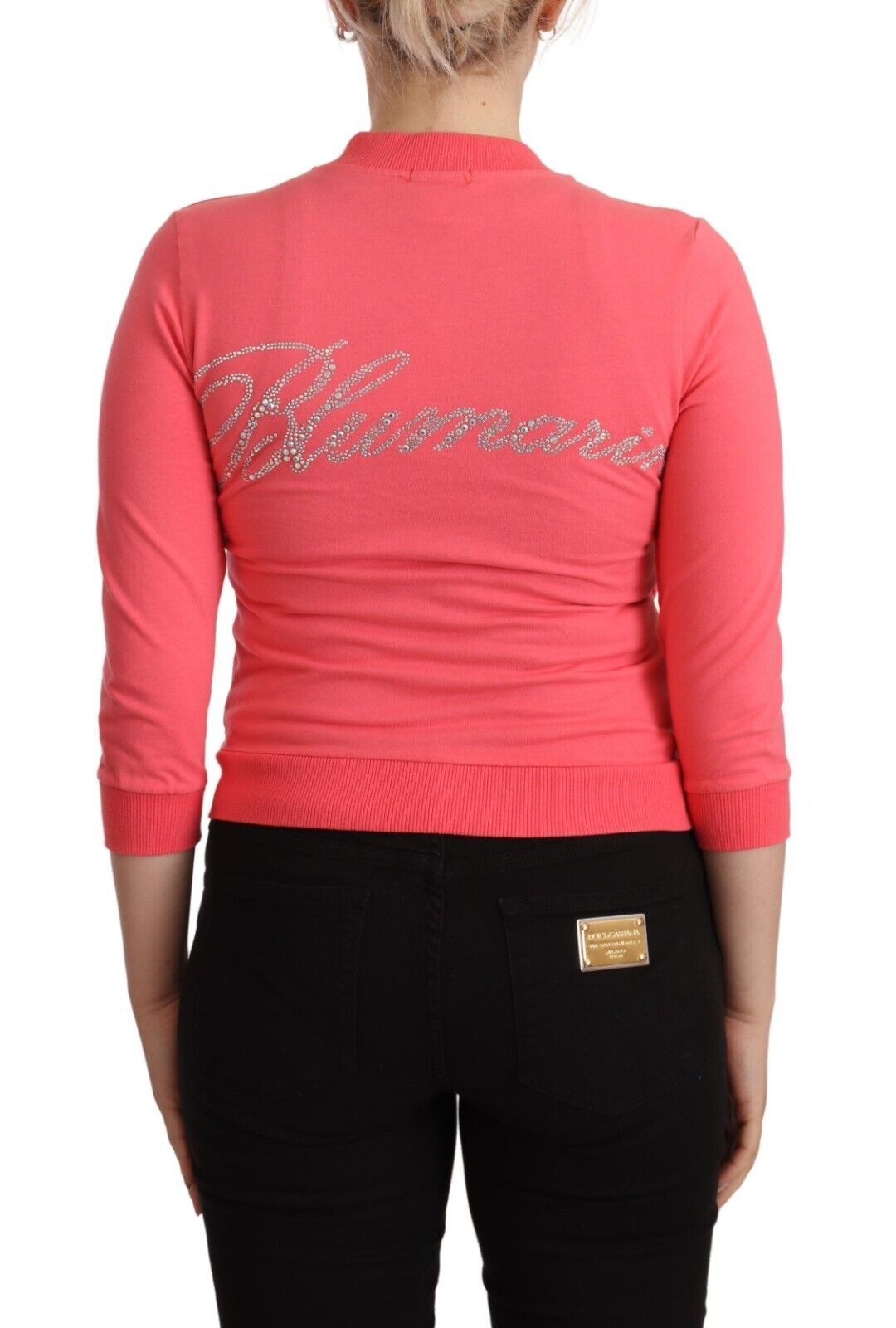 Verzierter Pullover mit 3/4-Ärmeln und Reißverschluss in Blumarine-Rosa