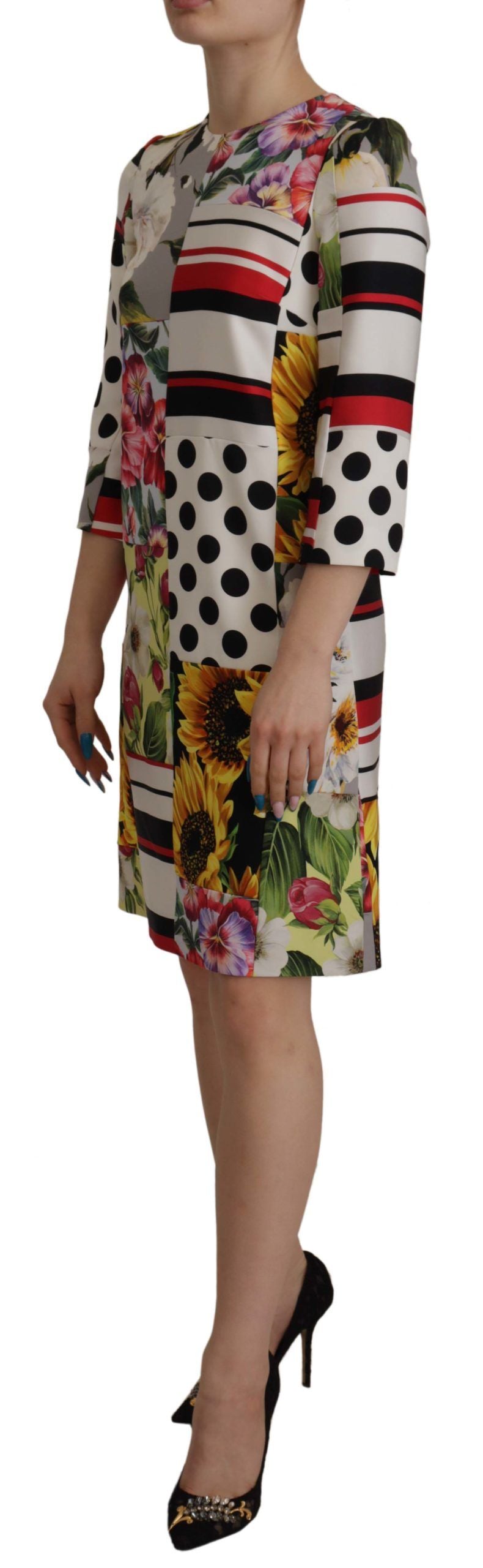 Dolce &amp; Gabbana Multicolor Charmeuse Floral Sheath Jaquard Pachwork Dress